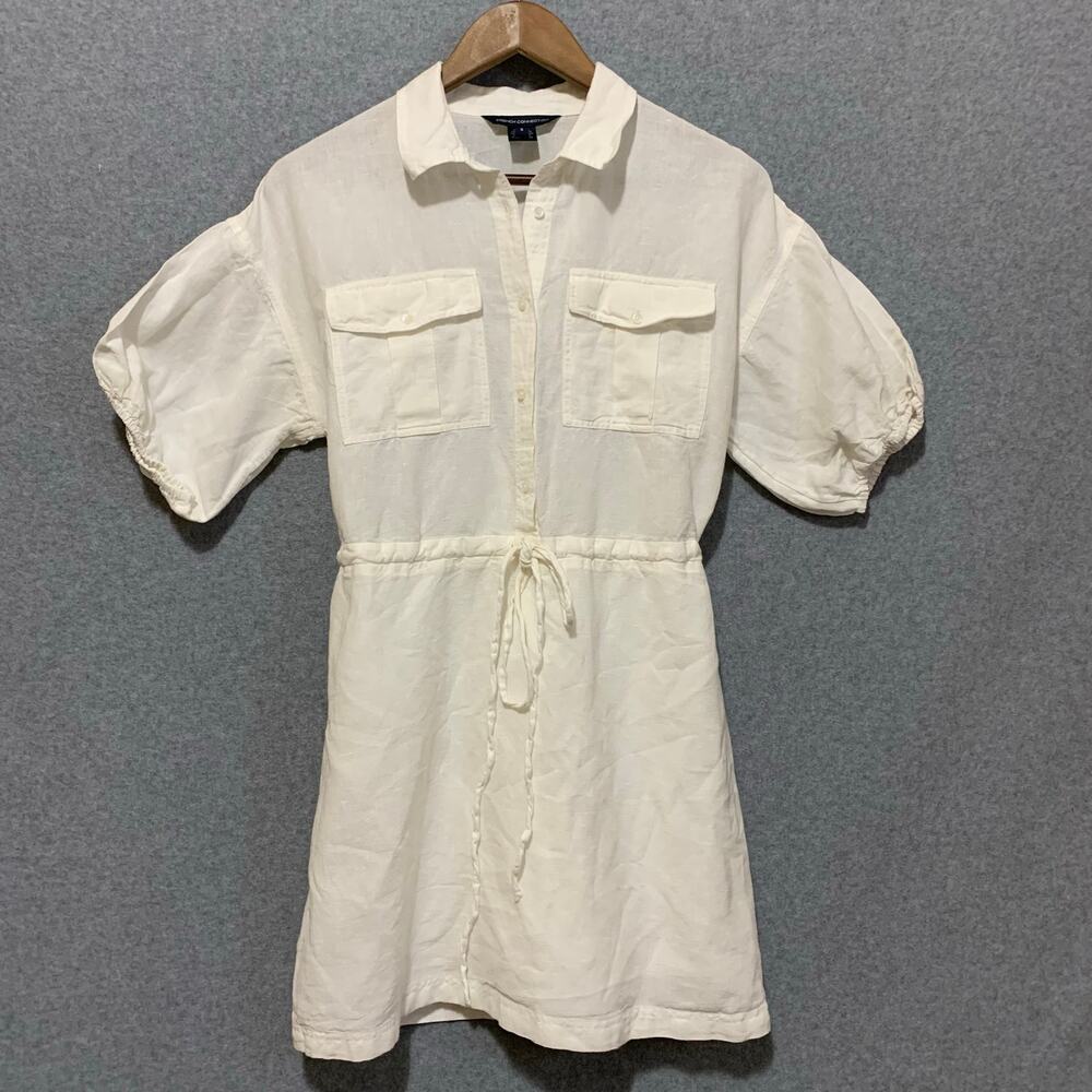 French Connection Cotton Linen Tie Waist Short Sleeve Dress Size S